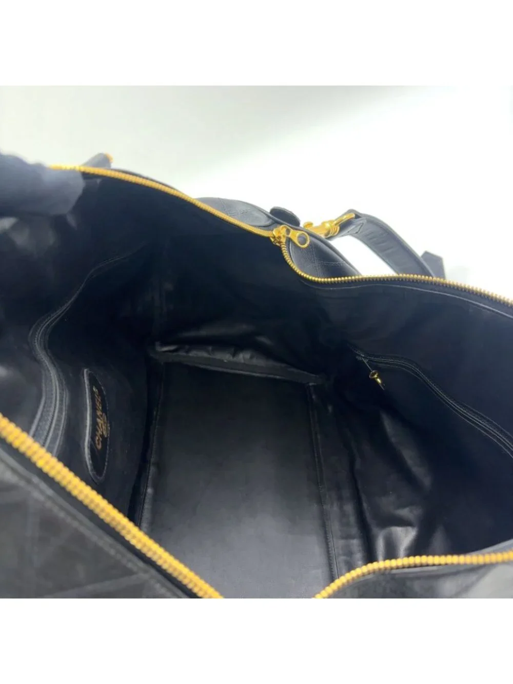 Chanel Bicolor 2-Way Leather Black Boston Bag Gold